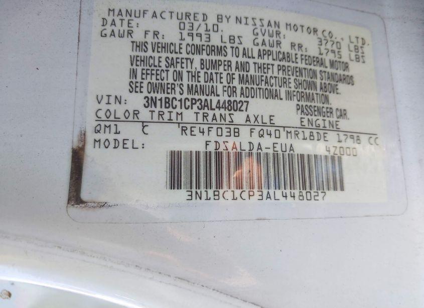 Photo 9 of 2010 Nissan Versa 1.8S (VIN 3N1BC1CP3AL448027)