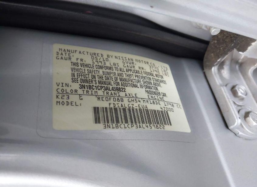 Photo 9 of 2010 Nissan Versa 1.8SL (VIN 3N1BC1CP3AL459822)