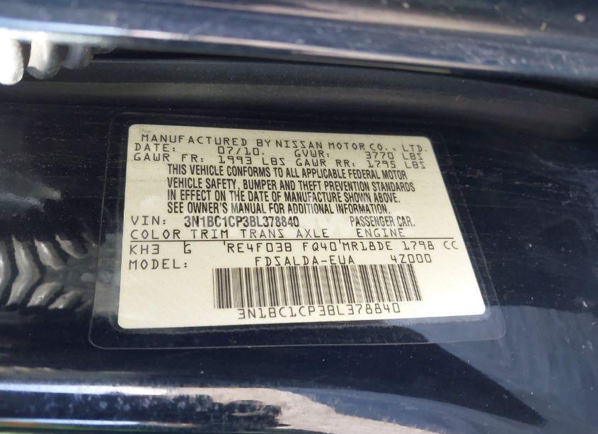 Photo 9 of 2011 Nissan Versa 1.8S (VIN 3N1BC1CP3BL378840)