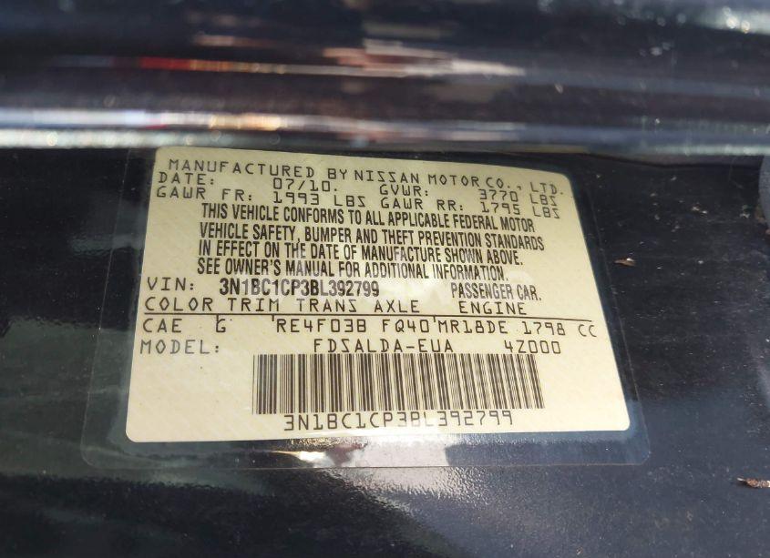 Photo 9 of 2011 Nissan Versa 1.8S (VIN 3N1BC1CP3BL392799)