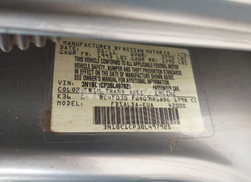 Photo 9 of 2011 Nissan Versa 1.8S (VIN 3N1BC1CP3BL497925)