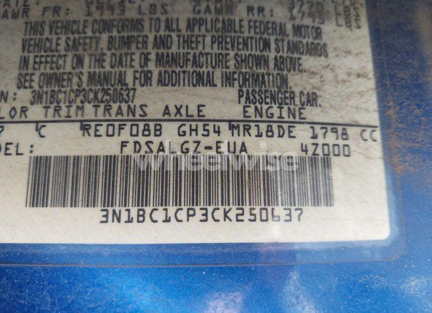 Photo 9 of 2012 Nissan Versa 1.8 SL (VIN 3N1BC1CP3CK250637)