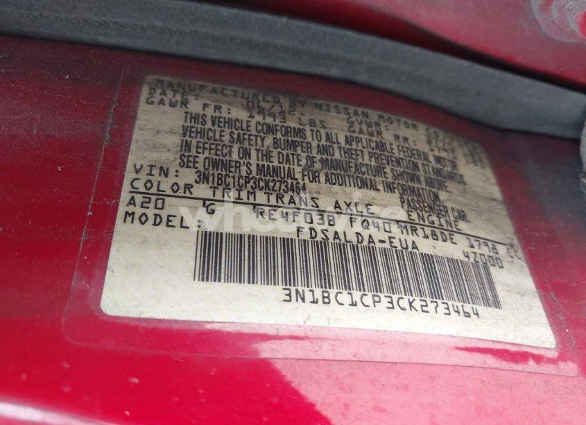 Photo 9 of 2012 Nissan Versa 1.8 S (VIN 3N1BC1CP3CK273464)