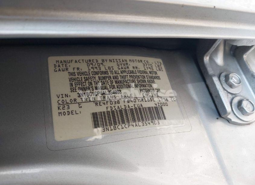 Photo 9 of 2010 Nissan Versa 1.8S (VIN 3N1BC1CP4AL354903)