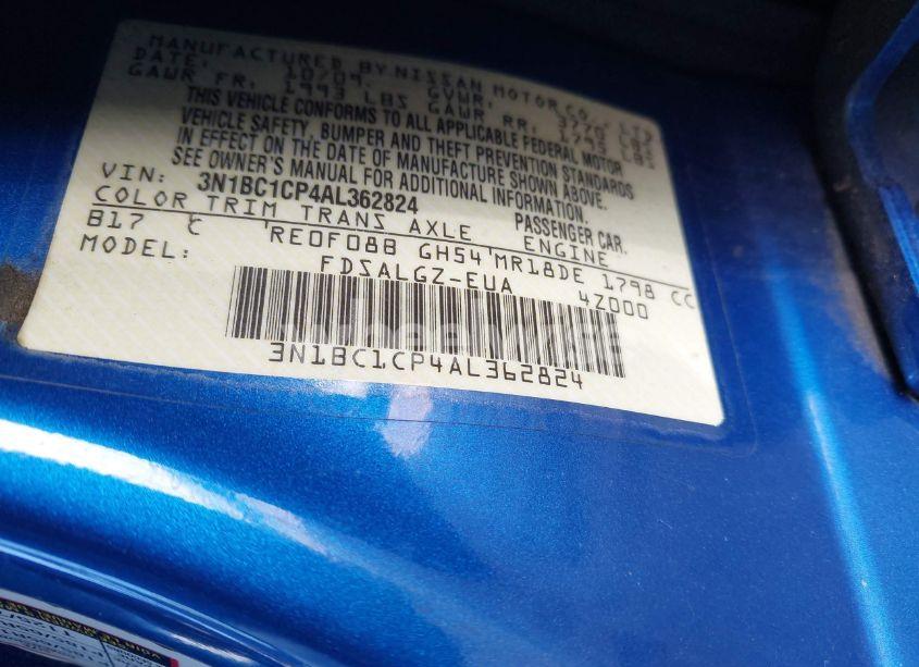 Photo 9 of 2010 Nissan Versa 1.8 SL (VIN 3N1BC1CP4AL362824)