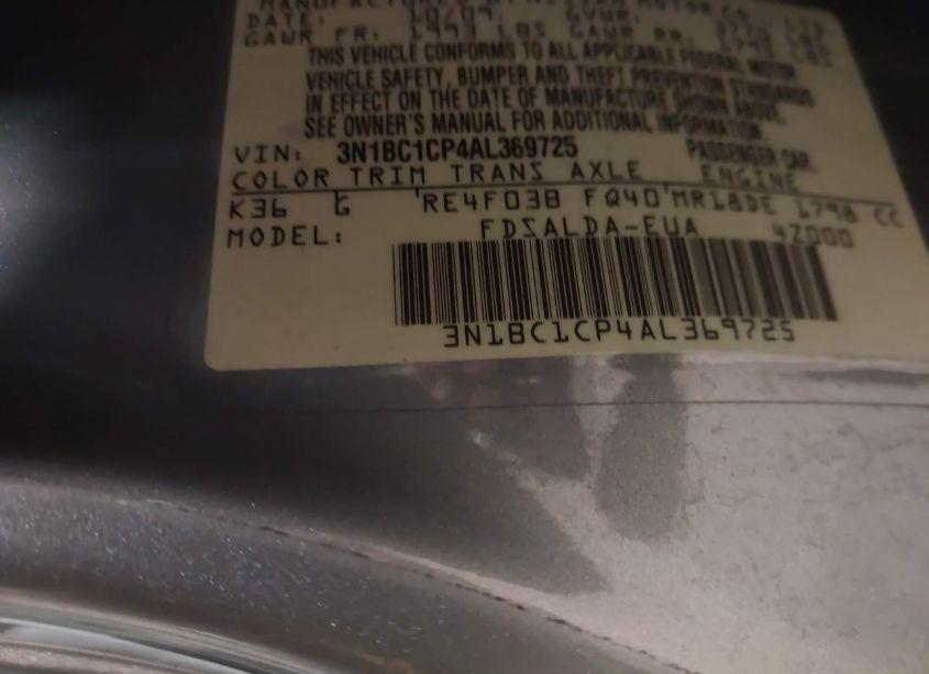 Photo 9 of 2010 Nissan Versa 1.8S (VIN 3N1BC1CP4AL369725)