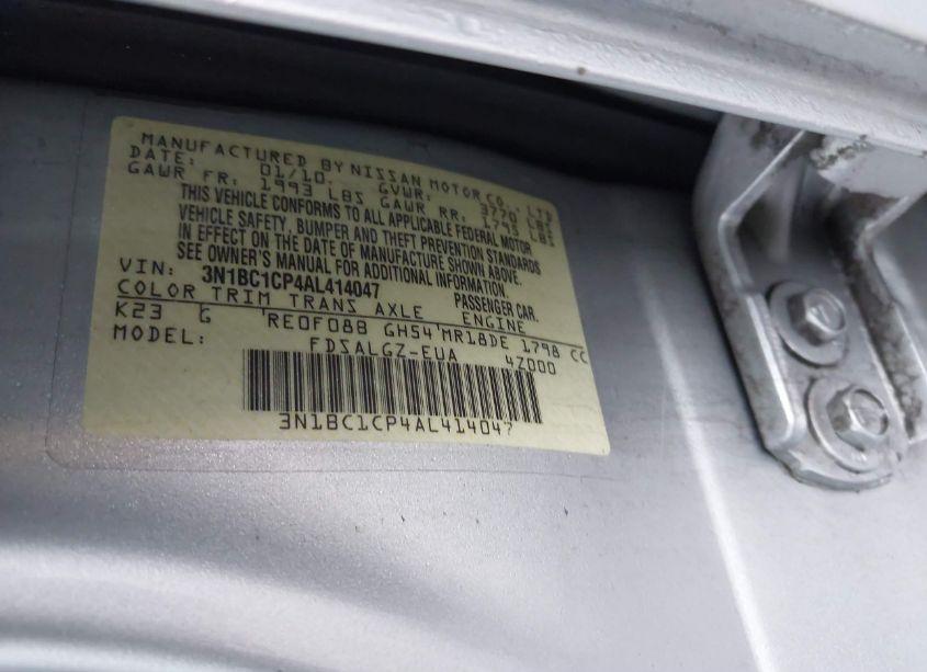 Photo 9 of 2010 Nissan Versa 1.8SL (VIN 3N1BC1CP4AL414047)