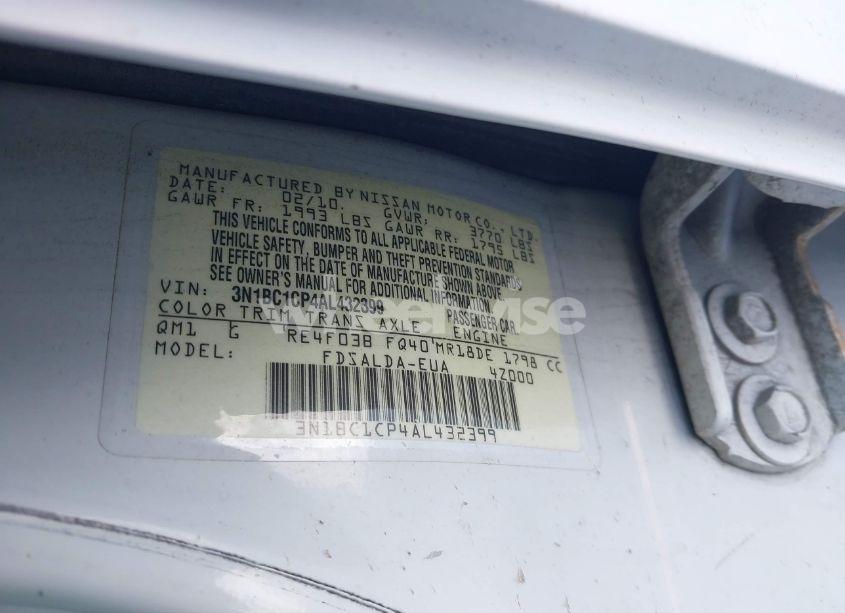 Photo 9 of 2010 Nissan Versa 1.8S (VIN 3N1BC1CP4AL432399)