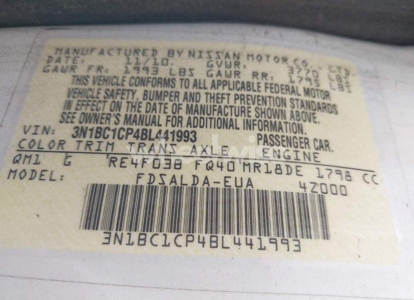 Photo 9 of 2011 Nissan Versa 1.8S (VIN 3N1BC1CP4BL441993)