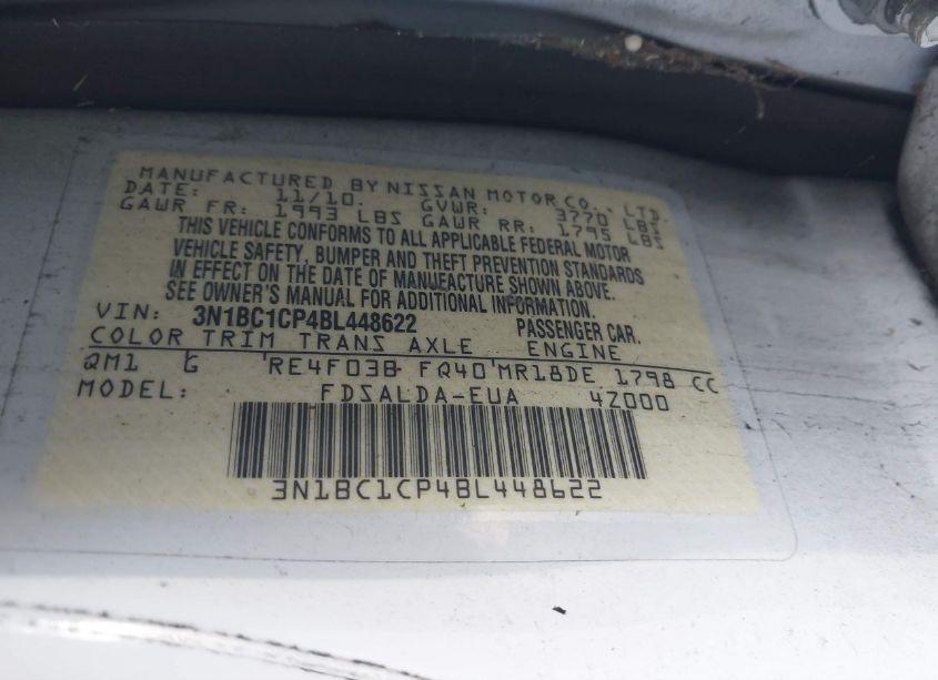 Photo 9 of 2011 Nissan Versa 1.8S (VIN 3N1BC1CP4BL448622)