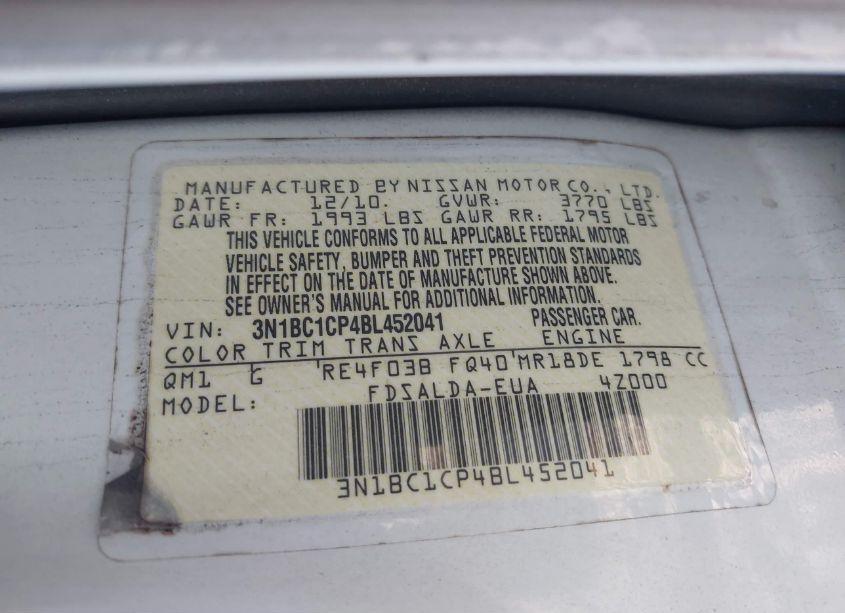 Photo 9 of 2011 Nissan Versa 1.8S (VIN 3N1BC1CP4BL452041)