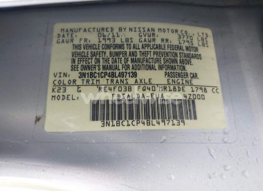 Photo 9 of 2011 Nissan Versa 1.8S (VIN 3N1BC1CP4BL497139)