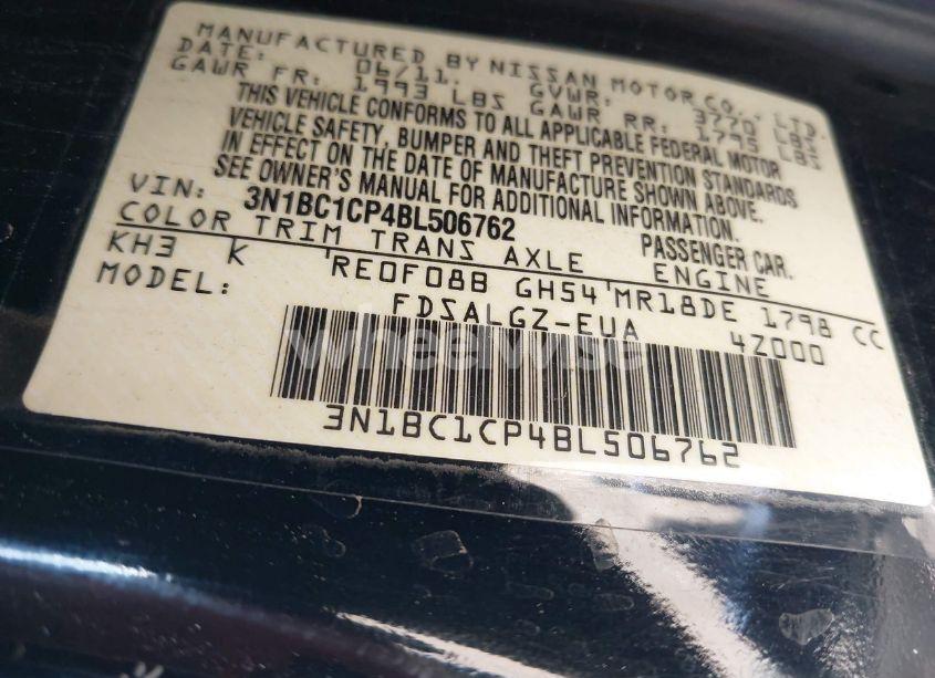 Photo 9 of 2011 Nissan Versa 1.8SL (VIN 3N1BC1CP4BL506762)