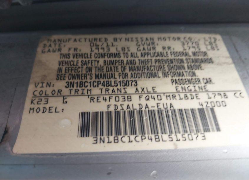 Photo 9 of 2011 Nissan Versa 1.8S (VIN 3N1BC1CP4BL515073)