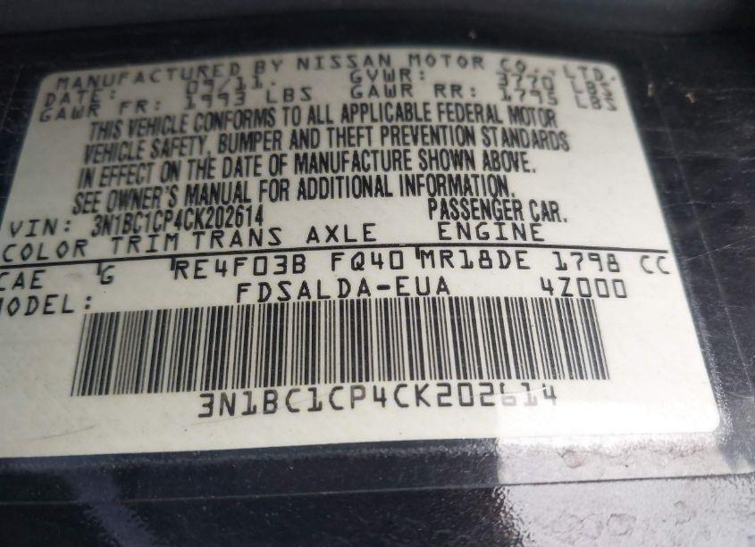 Photo 9 of 2012 Nissan Versa 1.8 S (VIN 3N1BC1CP4CK202614)