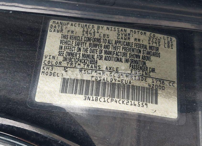 Photo 9 of 2012 Nissan Versa 1.8 S (VIN 3N1BC1CP4CK216559)