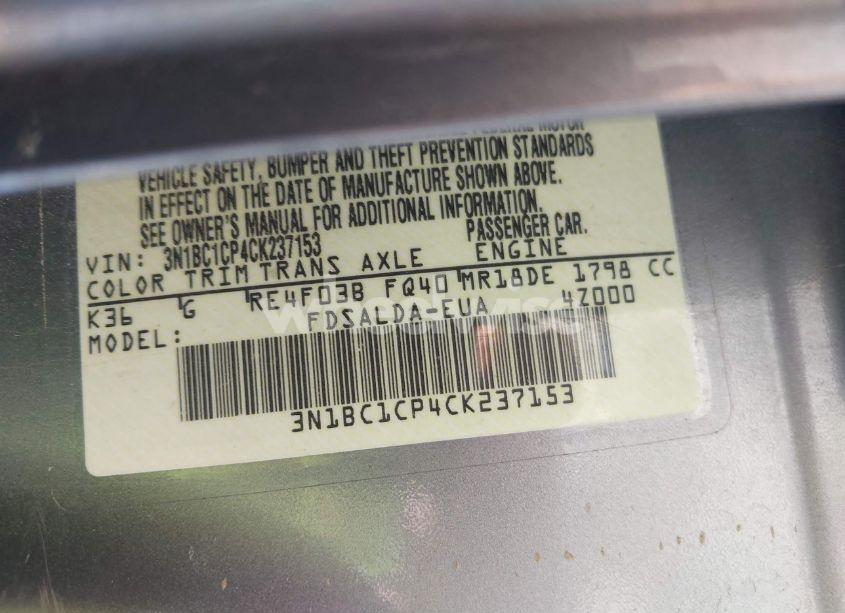 Photo 9 of 2012 Nissan Versa 1.8 S (VIN 3N1BC1CP4CK237153)