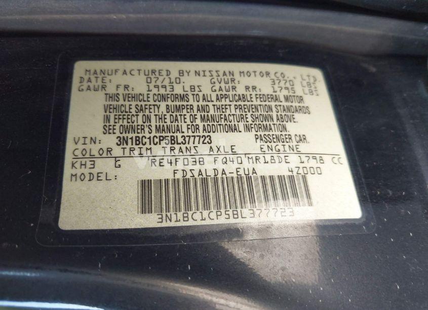 Photo 9 of 2011 Nissan Versa 1.8S (VIN 3N1BC1CP5BL377723)