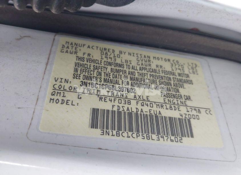 Photo 9 of 2011 Nissan Versa 1.8S (VIN 3N1BC1CP5BL397602)