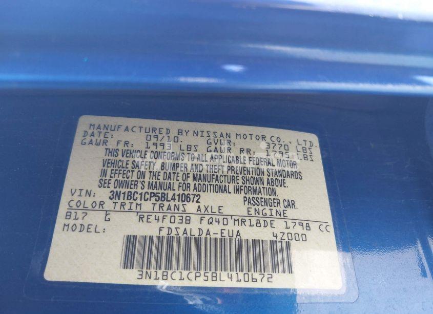 Photo 9 of 2011 Nissan Versa 1.8S (VIN 3N1BC1CP5BL410672)