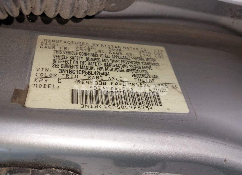 Photo 9 of 2011 Nissan Versa 1.8S (VIN 3N1BC1CP5BL425494)