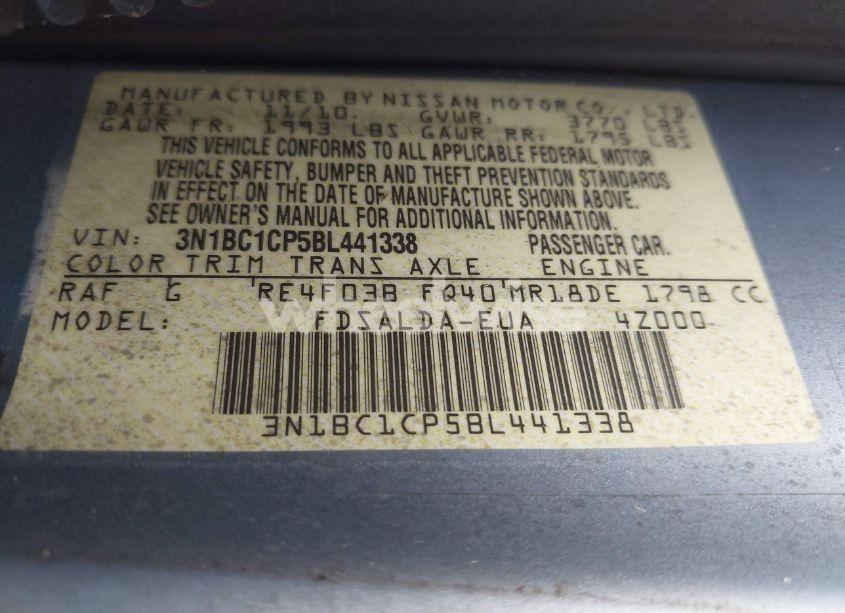 Photo 9 of 2011 Nissan Versa 1.8S (VIN 3N1BC1CP5BL441338)