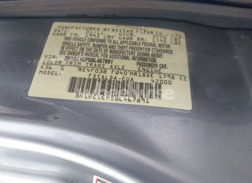 Photo 9 of 2011 Nissan Versa 1.8S (VIN 3N1BC1CP5BL467891)