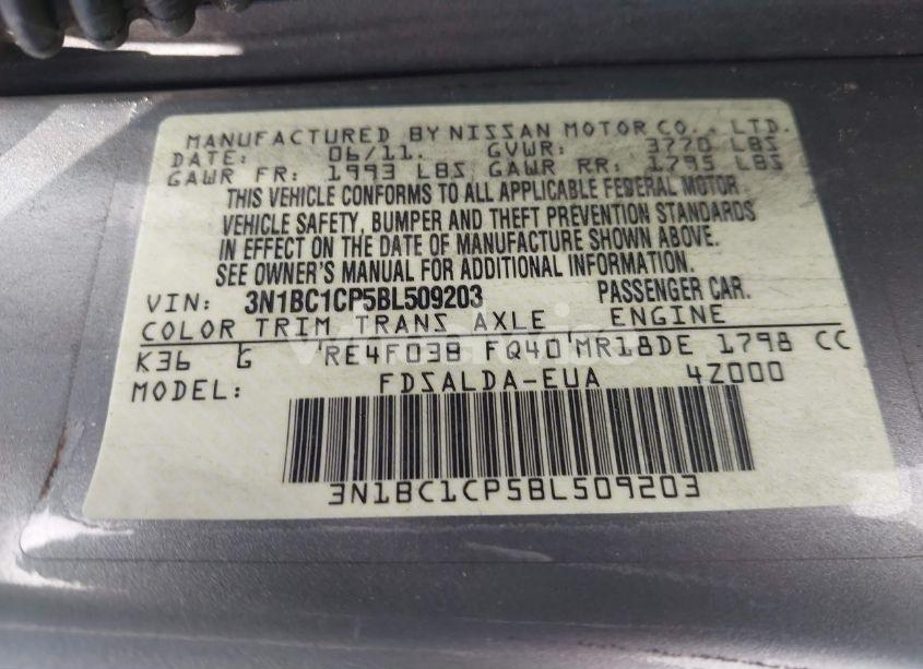 Photo 9 of 2011 Nissan Versa 1.8S (VIN 3N1BC1CP5BL509203)