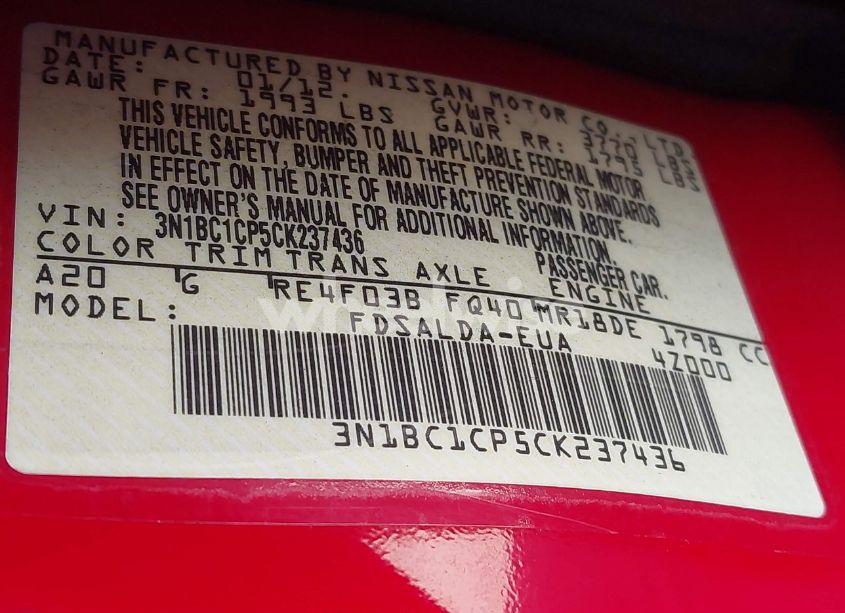 Photo 9 of 2012 Nissan Versa 1.8 S (VIN 3N1BC1CP5CK237436)
