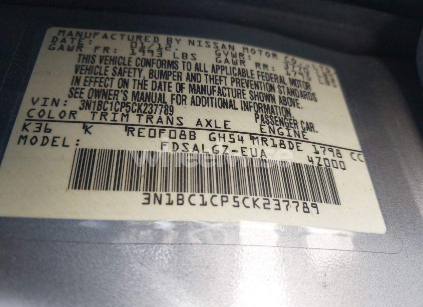 Photo 9 of 2012 Nissan Versa 1.8 SL (VIN 3N1BC1CP5CK237789)