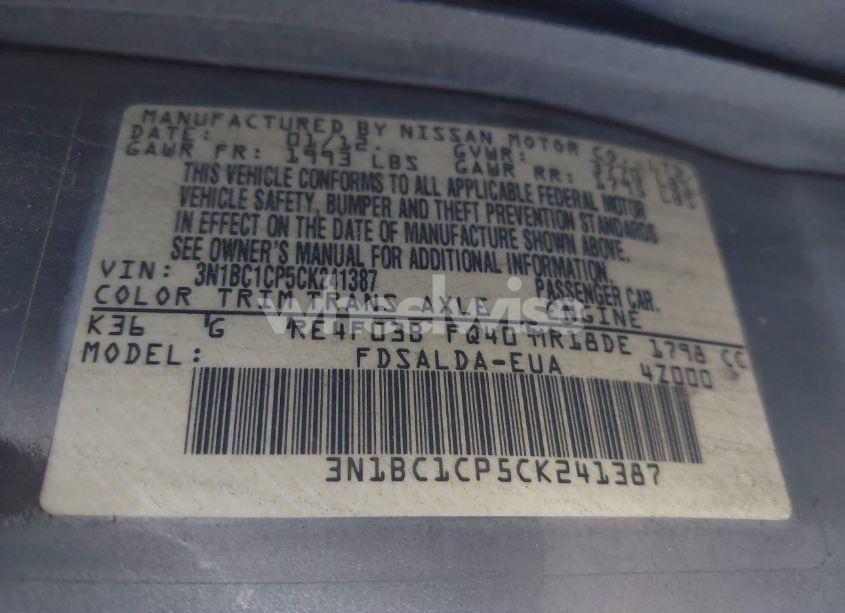 Photo 9 of 2012 Nissan Versa 1.8 S (VIN 3N1BC1CP5CK241387)