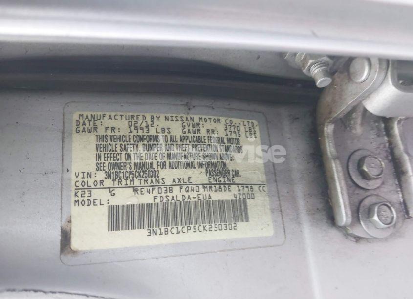 Photo 9 of 2012 Nissan Versa 1.8 S (VIN 3N1BC1CP5CK250302)