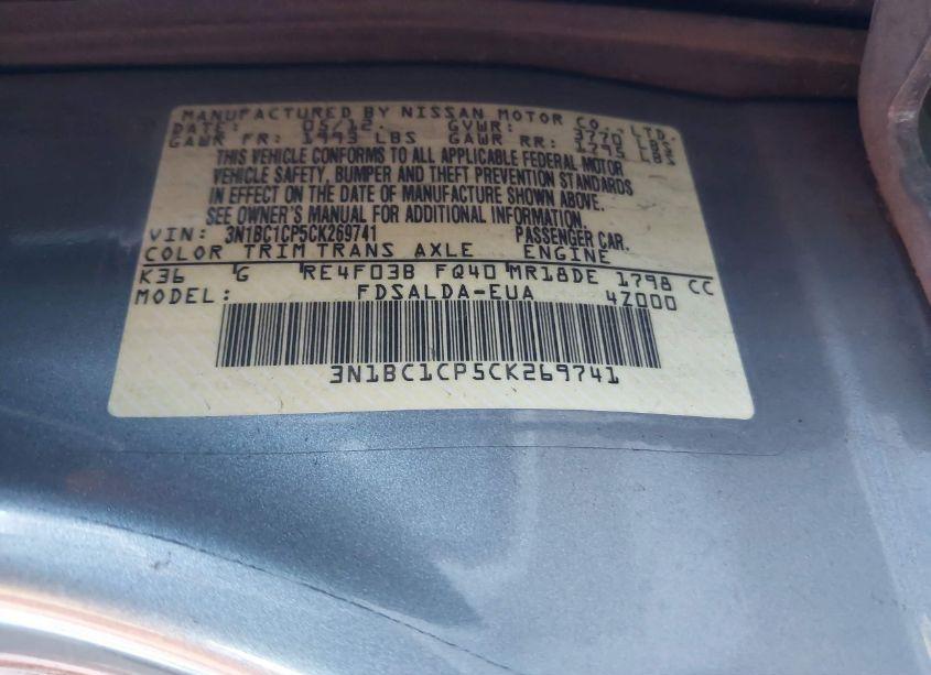 Photo 9 of 2012 Nissan Versa 1.8 S (VIN 3N1BC1CP5CK269741)