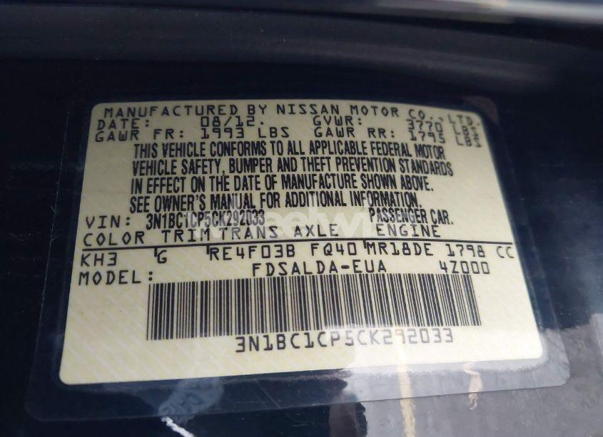 Photo 9 of 2012 Nissan Versa 1.8 S (VIN 3N1BC1CP5CK292033)