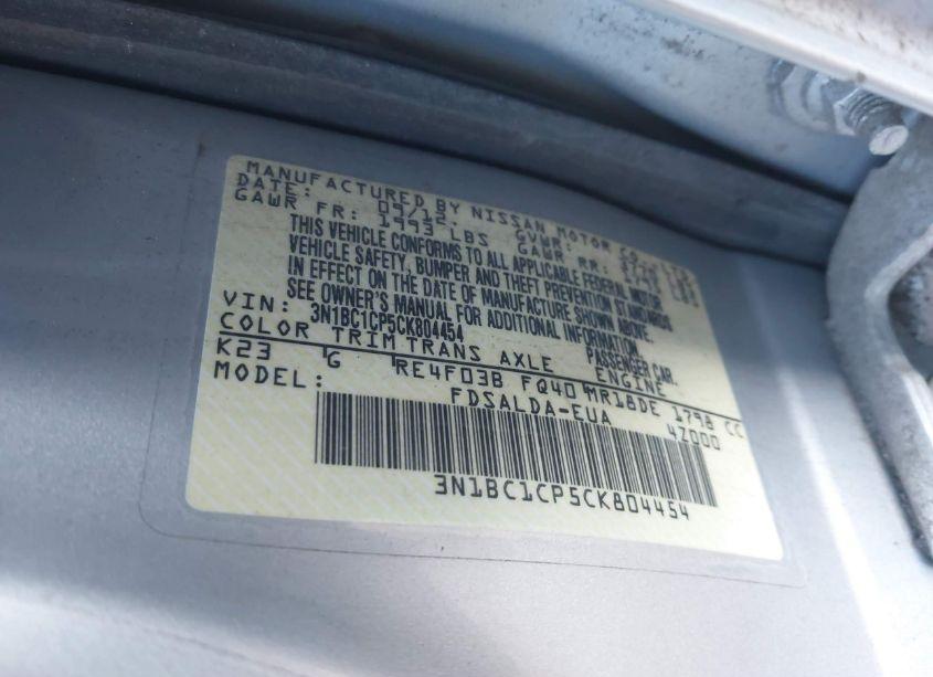 Photo 9 of 2012 Nissan Versa 1.8 S (VIN 3N1BC1CP5CK804454)