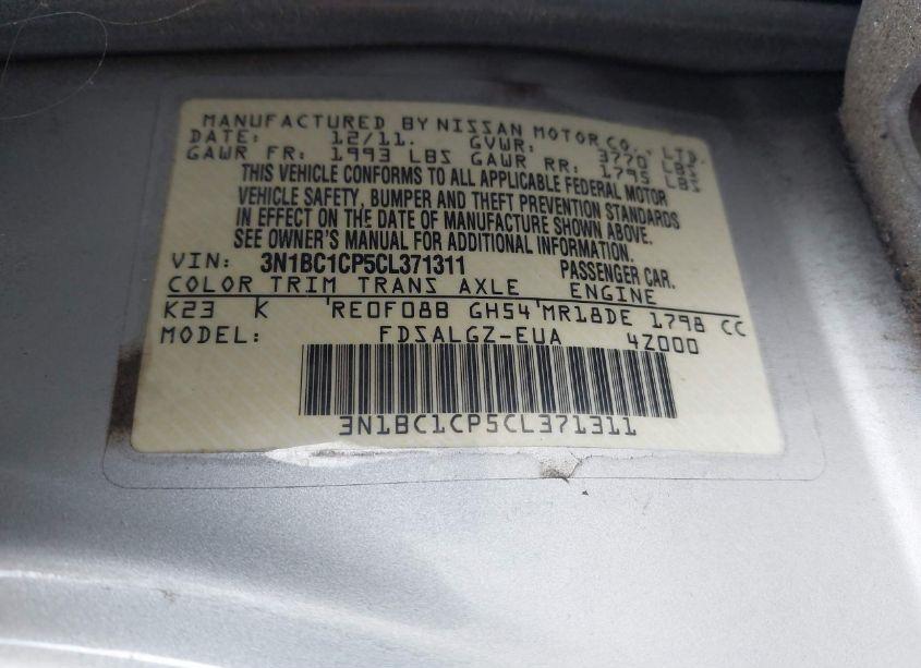 Photo 9 of 2012 Nissan Versa 1.8 SL (VIN 3N1BC1CP5CL371311)