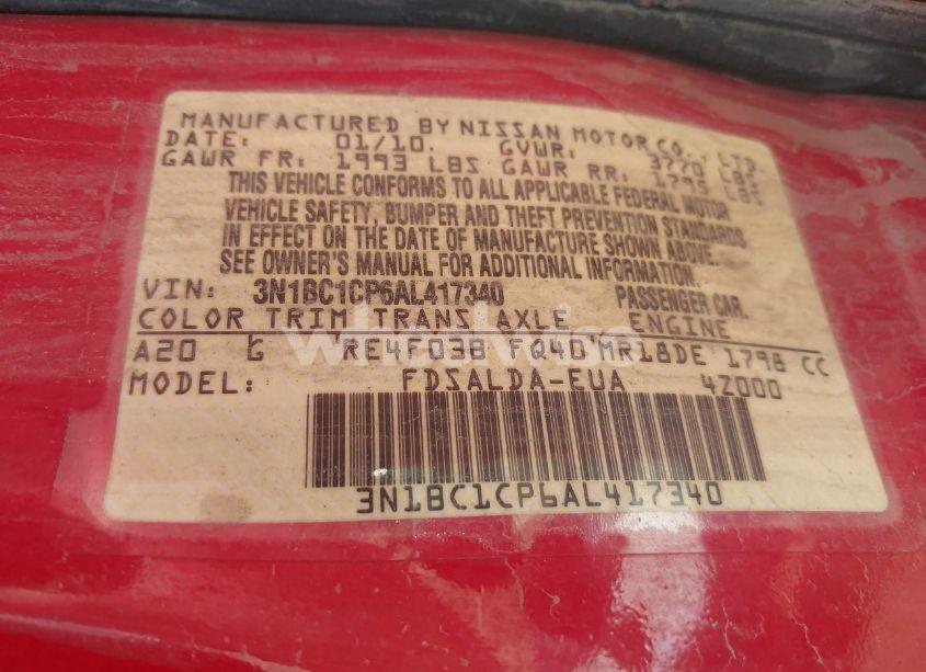 Photo 9 of 2010 Nissan Versa 1.8S (VIN 3N1BC1CP6AL417340)