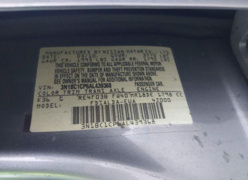 Photo 9 of 2010 Nissan Versa 1.8S (VIN 3N1BC1CP6AL439368)