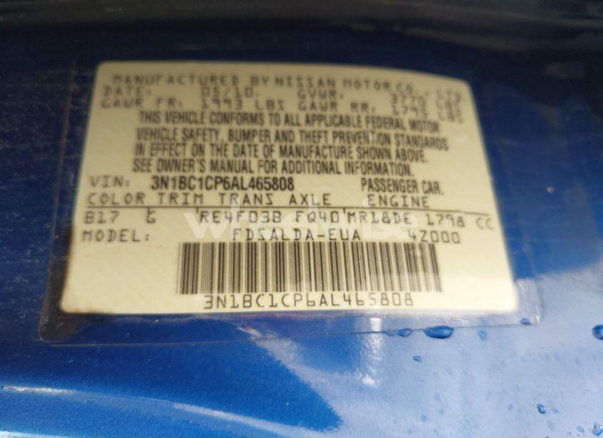 Photo 9 of 2010 Nissan Versa 1.8S (VIN 3N1BC1CP6AL465808)