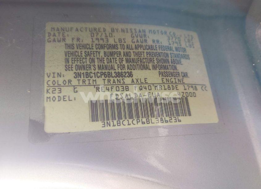 Photo 9 of 2011 Nissan Versa 1.8S (VIN 3N1BC1CP6BL386236)