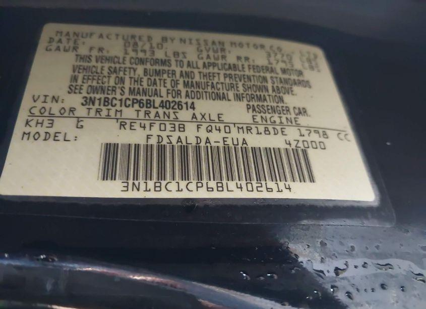 Photo 9 of 2011 Nissan Versa 1.8S (VIN 3N1BC1CP6BL402614)