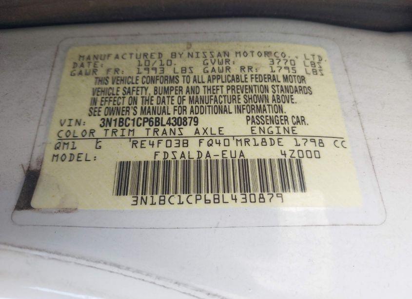 Photo 9 of 2011 Nissan Versa 1.8S (VIN 3N1BC1CP6BL430879)