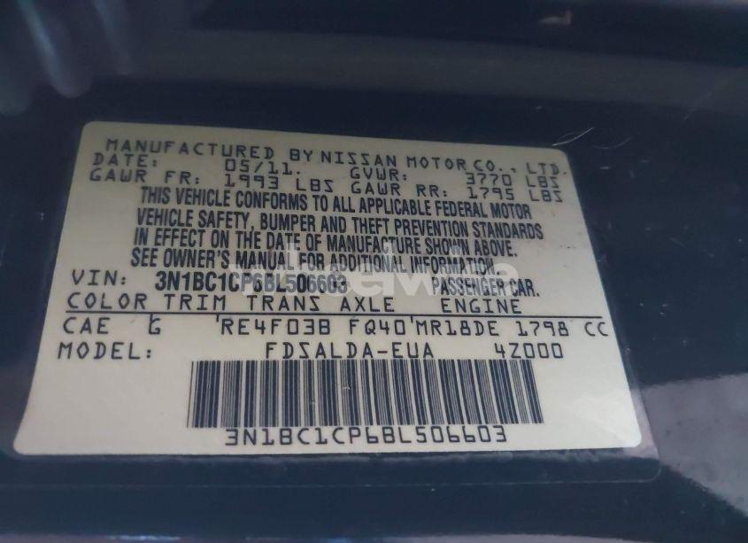 Photo 9 of 2011 Nissan Versa 1.8S (VIN 3N1BC1CP6BL506603)