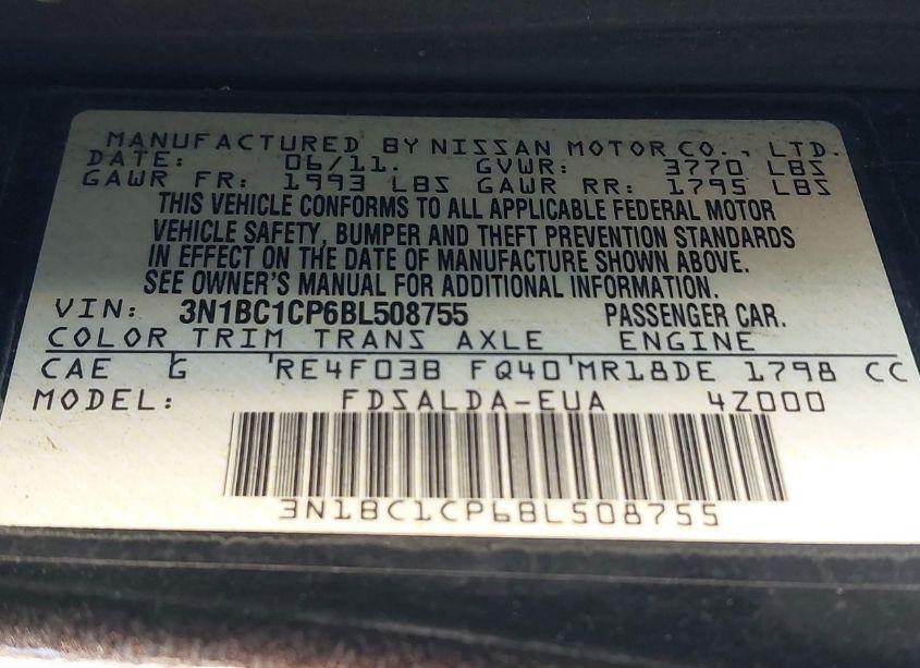 Photo 9 of 2011 Nissan Versa 1.8S (VIN 3N1BC1CP6BL508755)