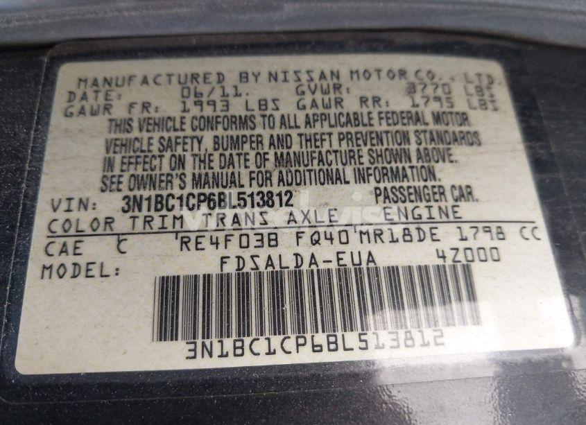 Photo 9 of 2011 Nissan Versa 1.8S (VIN 3N1BC1CP6BL513812)