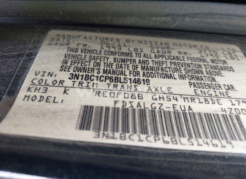 Photo 9 of 2011 Nissan Versa 1.8SL (VIN 3N1BC1CP6BL514619)