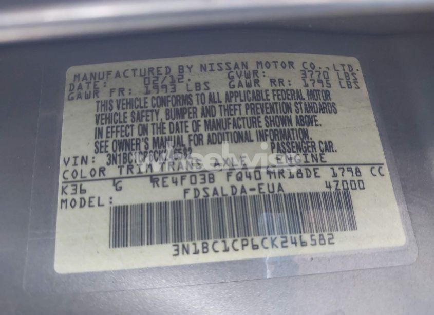 Photo 9 of 2012 Nissan Versa 1.8 S (VIN 3N1BC1CP6CK246582)