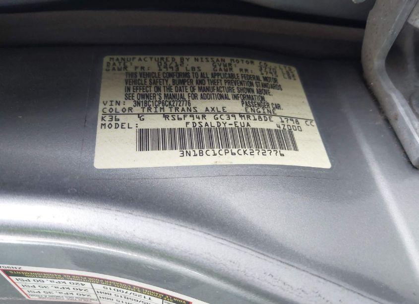 Photo 9 of 2012 Nissan Versa 1.8 S (VIN 3N1BC1CP6CK272776)