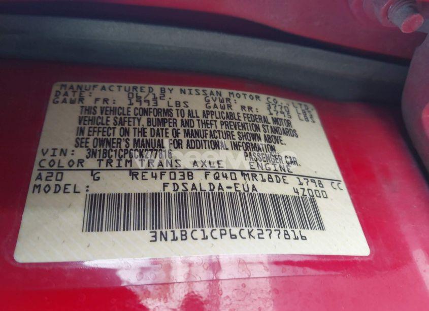 Photo 9 of 2012 Nissan Versa 1.8 S (VIN 3N1BC1CP6CK277816)