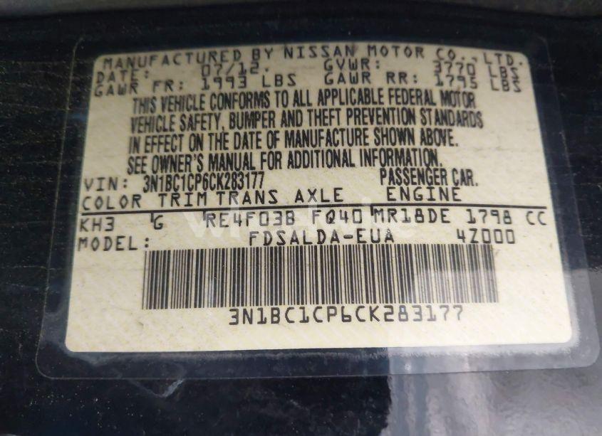 Photo 9 of 2012 Nissan Versa 1.8 S (VIN 3N1BC1CP6CK283177)